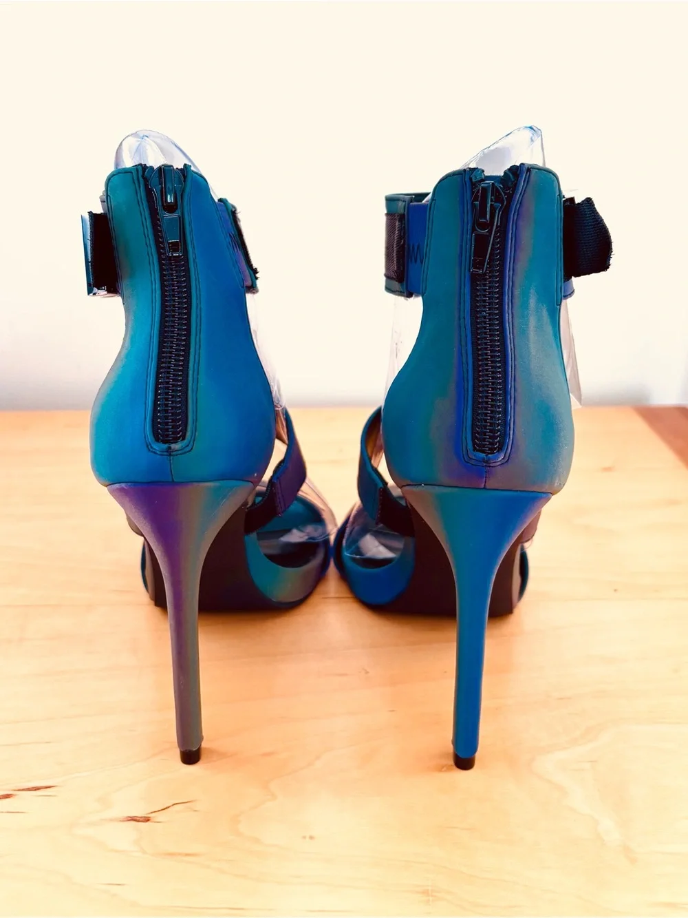 Steve Madden Rainbow Reflective Iridescent Stiletto Heels with Buckle, Size 6